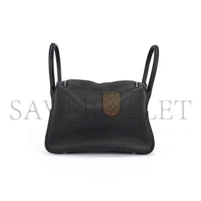 HERMÈS LINDY 26 CLEMENCE LEATHER BLACK TOTE BAG (26*18*12cm)